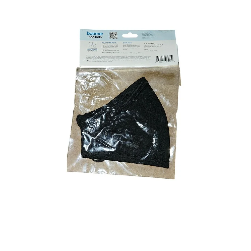 Boomer Naturals Reusable Face Mask Black Medium 3-Ply Cotton Nano-Silver #649
